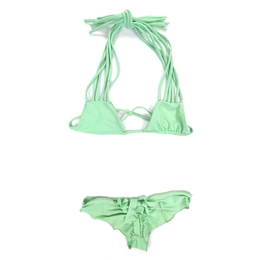 STONE COLD FOX Natasha Bikini Top Ruched Hipster Bikini Bottom Matching Set Lime